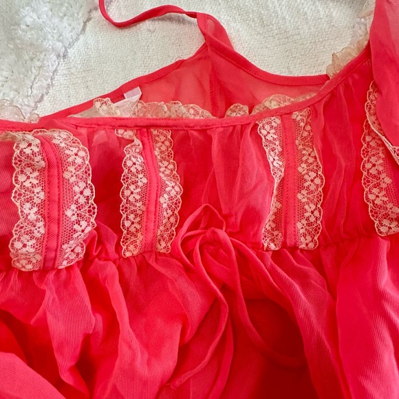 VTG Y2K Victoria Secret babydoll lingerie sheer lace silky pink size L coquette - Picture 6 of 11